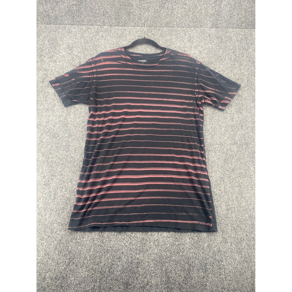 Tony Hawk Striped T-Shirt Mens Large Black Red Distressed Skate Crew Neck Tee